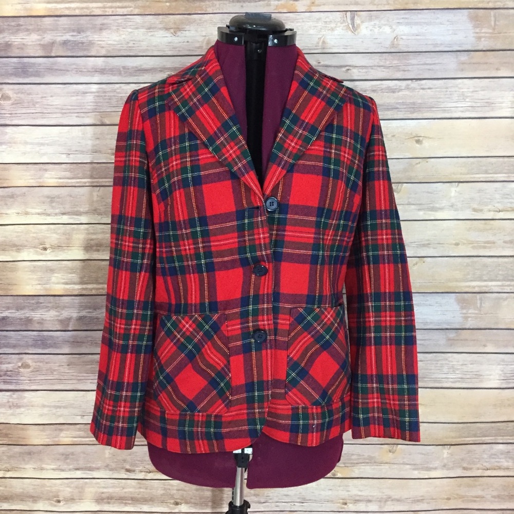 Vintage Pendleton wool red plaid coat blazer 8